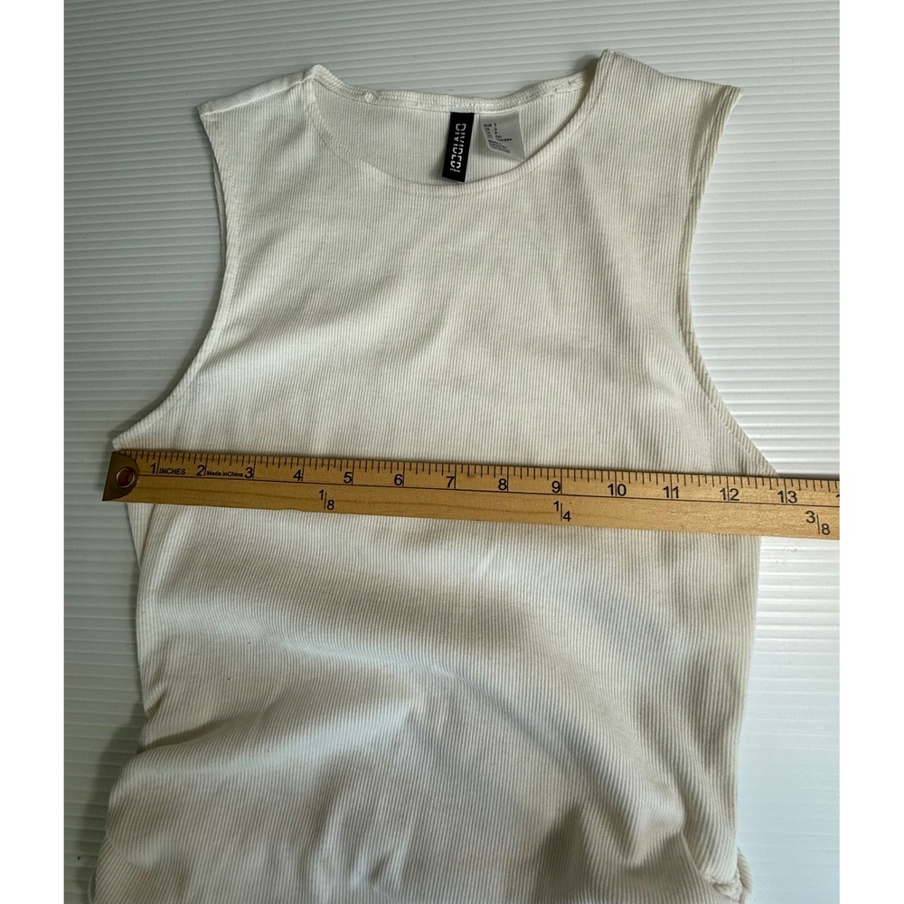 H&M Divided Sleeveless Ribbed Dress‎ Bodycon Ruched Drawstring Beige Small - Picture 4 of 6